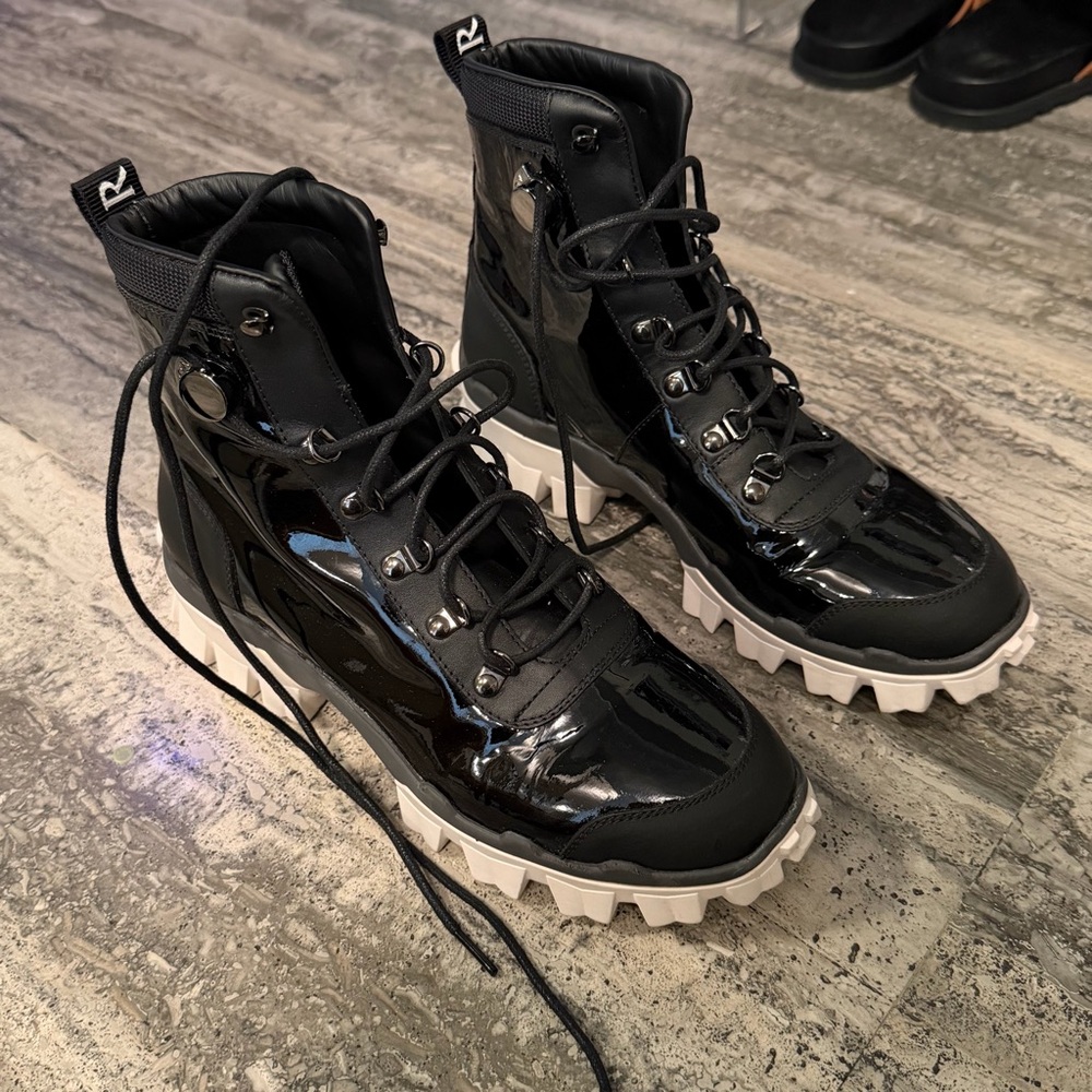 Moncler Black Patent Leather Combat Boots - Picture 9 of 10